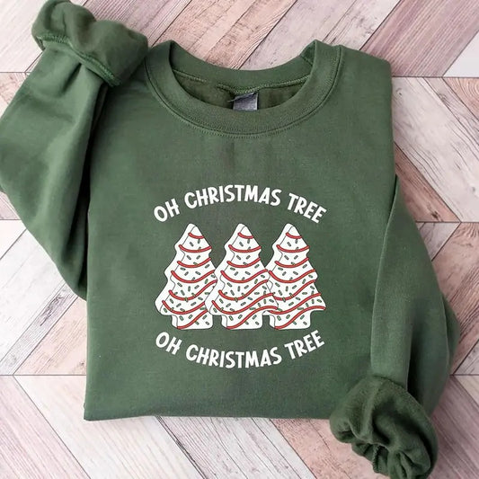 Oh Christmas Tree Crewneck Sweatshirt, Christmas Tree Cake Shirt, Family Christmas Holiday Hoodie, Christmas Cake Shirt for Women, Christmas Snack Sweatshirt