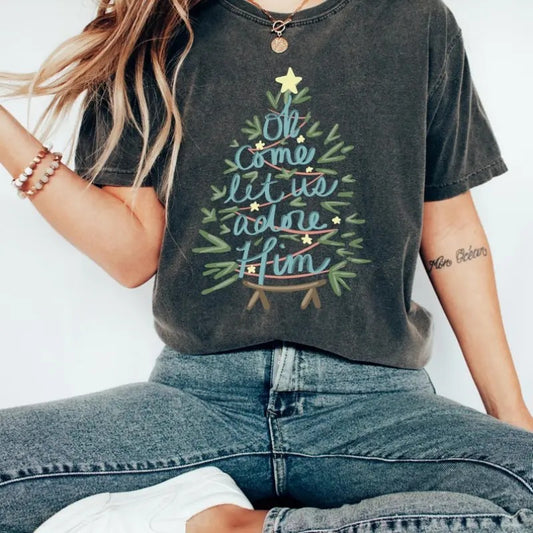 Oh Come Let Us Adore Him Shirt, Nativity Christmas T-Shirt, Christmas Gifts, Christian Christmas Sweatshirt, Nativity Xmas Crewneck