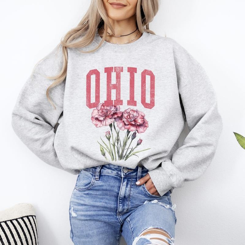 Ohio State Flower Sweatshirt, Crew Neck, Women's, Crewneck