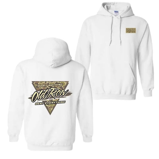 Old Row Hoodie  with Bold Admit Nothing, Deny Everything Graphic, Camo Triangle Design, Perfect for Fans of Classic Old Row