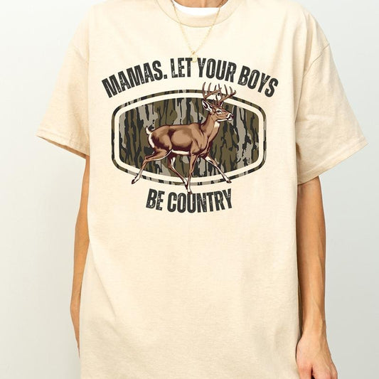 Old School Mamas Let Your Boy Be Country Camo Deer Shirt, Hunting Mama Tee, Camo Hunting Gift for Mama, Mother's Day Camo Shirt, Outdoor Mama Shirt women