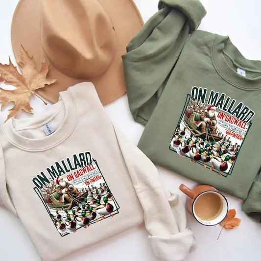 On Mallard On Gadwall Christmas Shirt, Funny Duck Hunting Santa Sweatshirt, Outdoor Waterfowl Hunting Top, Sportsman Sweatshirt, For Men, For Women