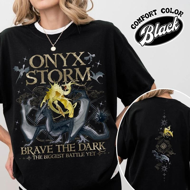 Onyx Storm Brave the Dark Shirt, Fourth Wing Series Shirt, Dragon Rider Shirt, Basgiath War College Shirt, Violet Sorrengail