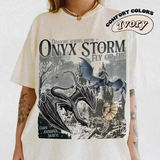 Onyx Storm Comfort Color T-Shirt, Fourth Wing Series Shirt, Dragon Rider, Bookish Tee Gift For Book Lover, Fantasy Book