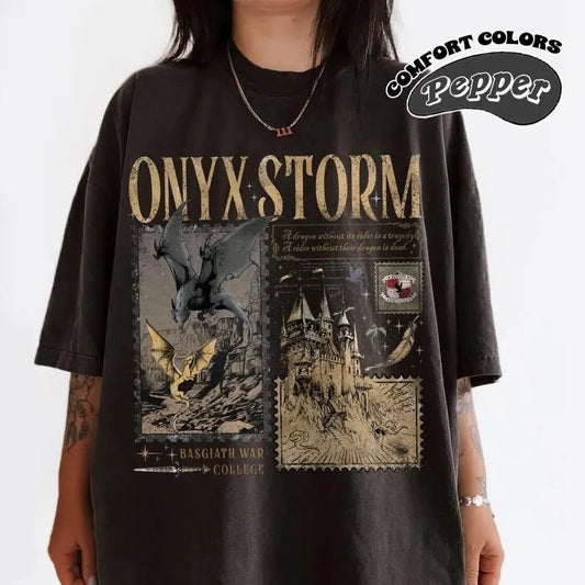 Onyx Storm Comfort Color T-Shirt, Fourth Wing Series Shirt, Dragon Rider, Bookish Tee Gift For Book Lover, Fantasy Book, Tairn & Andarna