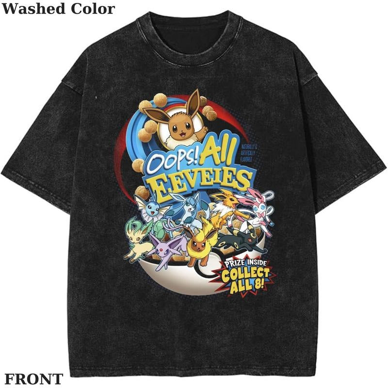 Oops All Eeveies Pokemon Graphic Tee, Pokemon T-Shirt, PKM Shirt, Anime Funny Shirt, Vintage Tee Streetwear Shortsleeve Printed Womenswear Top Cotton