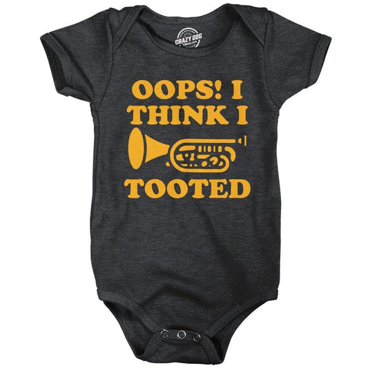 Oops I Think I Tooted Baby Bodysuit Funny Sarcastic Trumpet Graphic Novelty Jumper for Infants Funny Baby Onesies Funny Adult Humor Black -