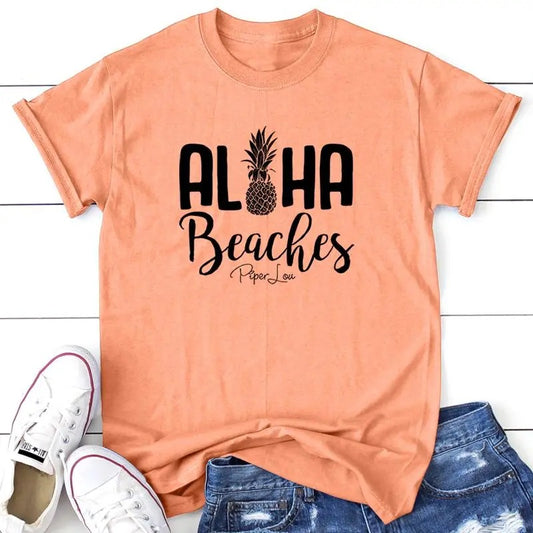 Aloha Beaches Apparel, Printed In The USA, Tee / Tank / V Neck Gray / White / Blue / Hot Pink / Orange, #sassy #cute #blackprint #100%cotton