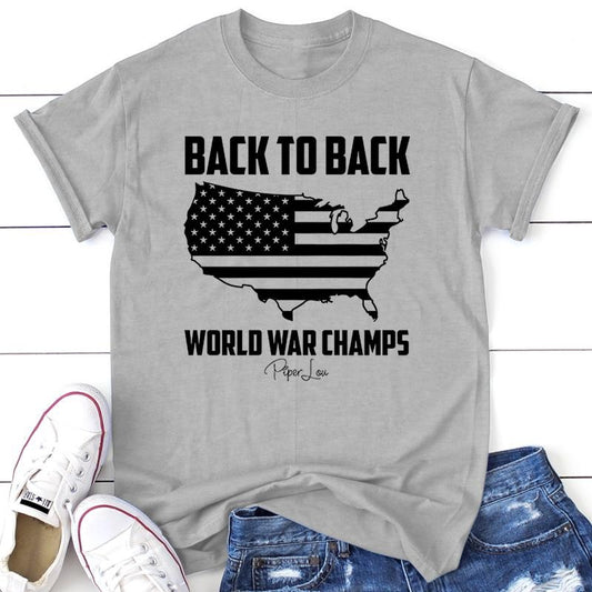 Back To Back World Champs Apparel, Proudly Printed In The USA, Tee / Tank / V Neck Gray / White / Blue / Hot Pink / Orange, #sassy #cute #blackprint