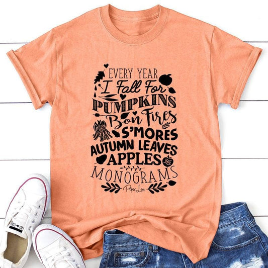 Fall | Every Year I Fall For Apparel, Proudly Printed In The USA, Tee / Tank / V Neck Gray / White / Blue / Hot Pink / Orange, #sassy #cute #blackprint