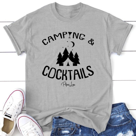 Camping And Cocktails Apparel, Proudly Printed In The USA, Tee / Tank / V Neck Gray / White / Blue / Hot Pink / Orange, #sassy #cute #blackprint