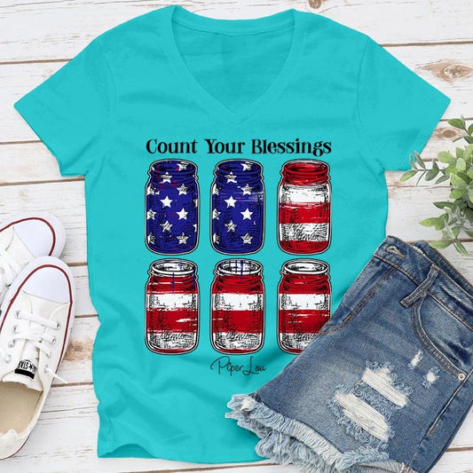 Count Your Blessings USA Apparel, Proudly Printed In The USA, Tee / Tank / V Neck Gray / White / Blue / Hot Pink / Orange, #sassy #cute #blackprint