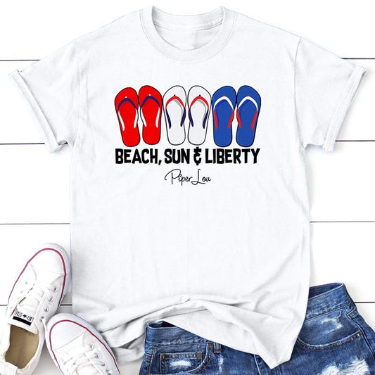Beach Sun Liberty Apparel, Proudly Printed In The USA, Tee / Tank / V Neck Gray / White / Blue / Hot Pink / Orange, #sassy #cute #blackprint