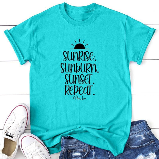 Sunrise Sunburn Sunset Repeat Apparel, Proudly Printed In The USA, Tee / Tank / V Neck Gray / White / Blue / Hot Pink / Orange, #sassy #cute #blackprint