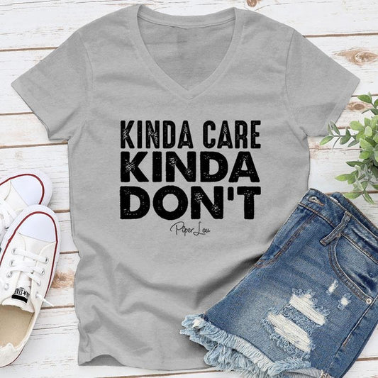 FLASH SALE | Kinda Care Kinda Don't Apparel, Proudly Printed In The USA, Tee / Tank / V Neck Gray / White / Blue / Hot Pink / Orange, #sassy #cute #blackprint