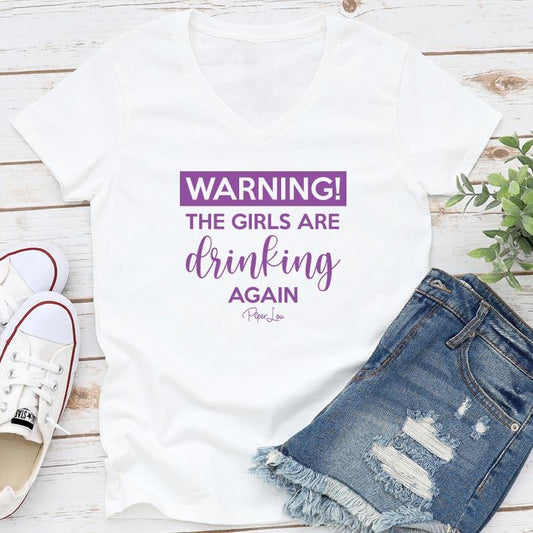 Warning The Girls Are Drinking Color Apparel, Proudly Printed In The USA, Tee / Tank / V Neck Gray / White / Blue / Hot Pink / Orange, #sassy #cute #blackprint