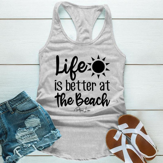 Life Is Better At The Beach Apparel, Proudly Printed In The USA, Tee / Tank / V Neck Gray / White / Blue / Hot Pink / Orange, #sassy #cute #blackprintstyle{n002}2