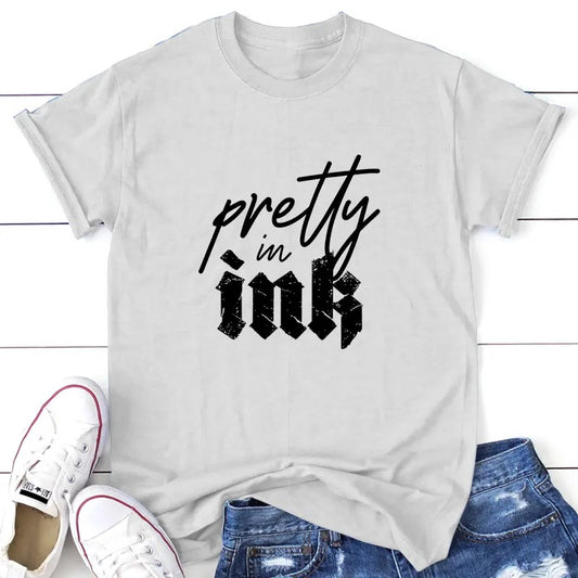 Pretty In Ink Apparel, Proudly Printed In The USA, Tee, Gray / White / Blue / Orange, #sassy #cute