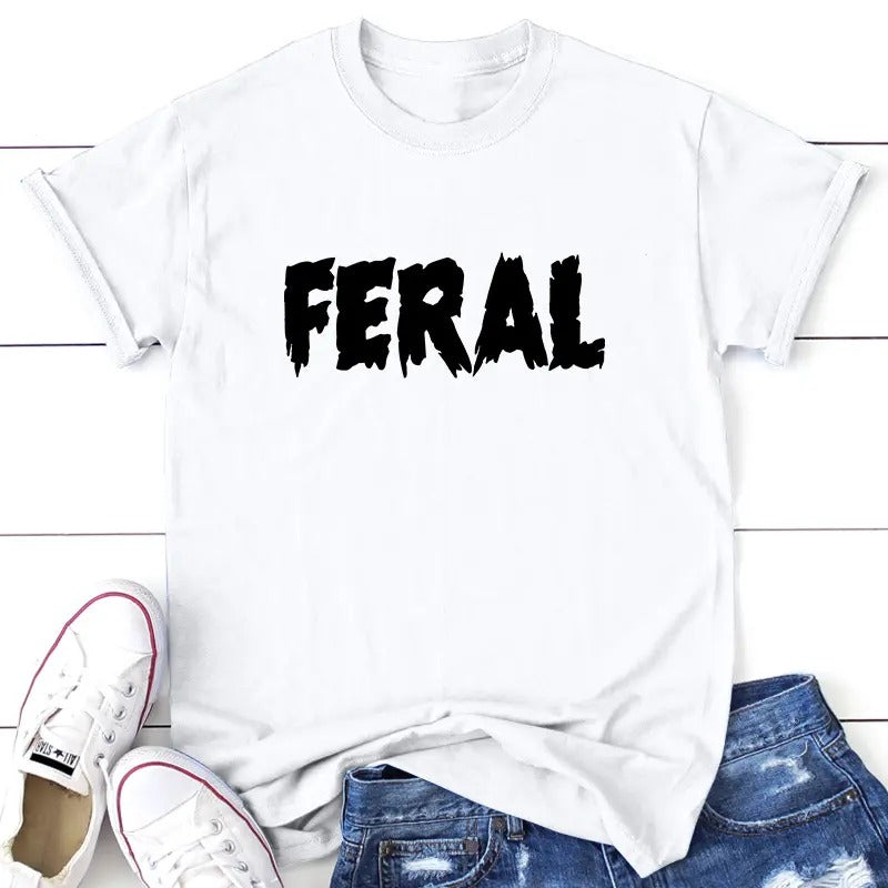 Feral Black Print Apparel, Proudly Printed In The USA, Tee, Gray / White / Blue / Orange, #sassy #cute
