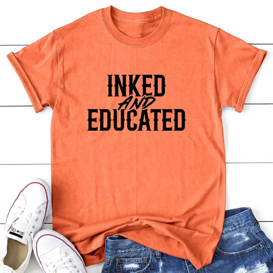 Inked And Educated Apparel, Proudly Printed In The USA, Tee, Gray / White / Blue / Orange, #sassy #cute