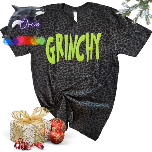 Orca Glitter Puff GRINCHY Black Leopard Unisex T-shirt ~ Christmas ~ Women Apparel