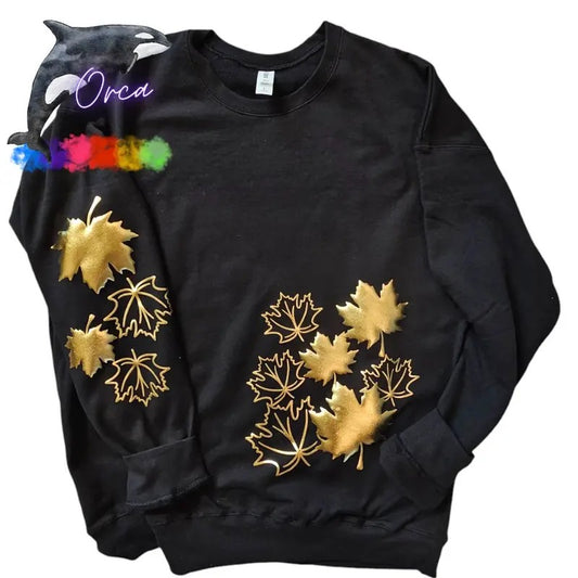 Orca ~ AUTUMN LEAVES Unisex Sweatshirt with Puff ~ Small - 4XL