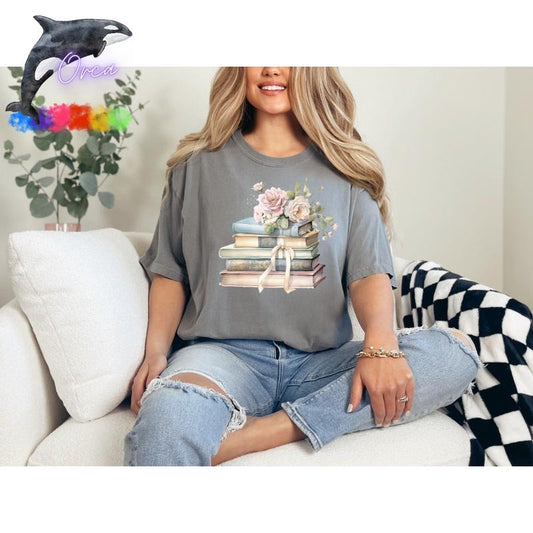 Orca ~ Pastel Cottage Shabby Chic Books  Unisex T-shirts ~ Book Lovers Shirt ~ Graphic Shirts Womenswear