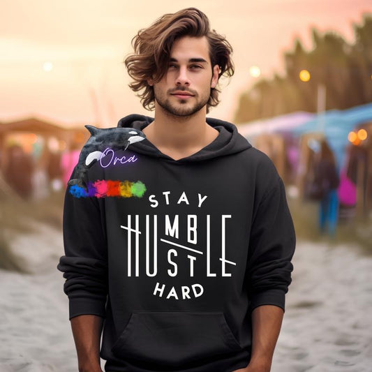 Orca ~ STAY HUMBLE. HUSTLE HARD. Unisex Hoodie ~ Small - 4XL Casual Menswear Casual Menswear Casual Menswear