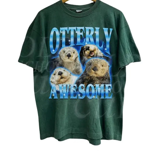 Otterly Awesome Vintage Graphic T-Shirt, Retro Funny Otter Bootleg T Shirt, Funny Gag Shirt, Vintage Nature T Shirt, Washed Y2k Shirt Menswear Top