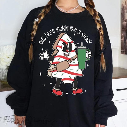 Out Here Lookin Like A Snack Christmas Shirt, Christmas Cake Shirt, Tree Cake Shirt, Xmas Holiday Shirt