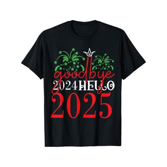 Outdoor Men's T-shirt, Comfortable and Breathable, Goodbye 2024 Hello 2025 Fun with Family New Year T-shirt Casual Short-sleeved Men's Sports T-shirt made in usa