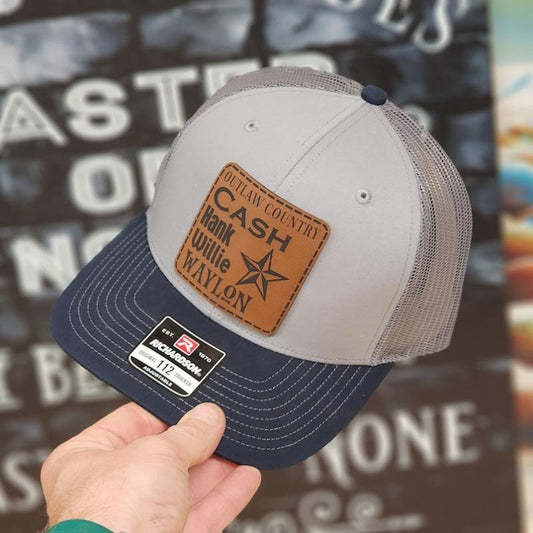 Outlaw Country Cash Hank Willie Waylon - Navy & Grey Richardson 112 Trucker Hat - Great For Country Music Fans, Unique Guy Gift, Nashville