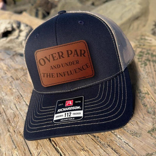 Over Par And Under The Influence Hat For Father's Day Gifts For Golfer Joke Humor Leather Patch Hat
