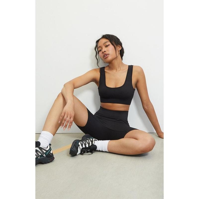 PAC 1980 Women's Active Black Seamless Ribbed Sports Bra