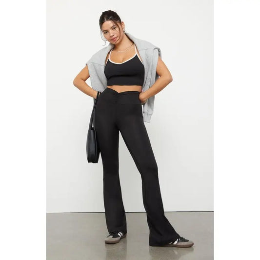 PAC 1980 Women's PAC WHISPER Active Black Cinched Front Flare Yoga Pants