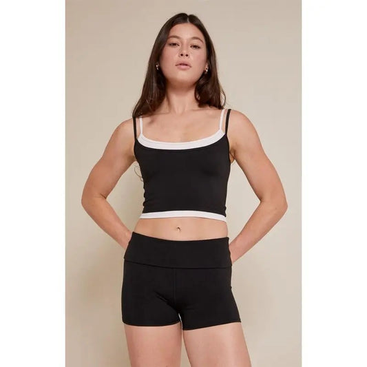 PAC 1980 Women's PAC WHISPER Active Black Fold-Over Micro Biker Shorts