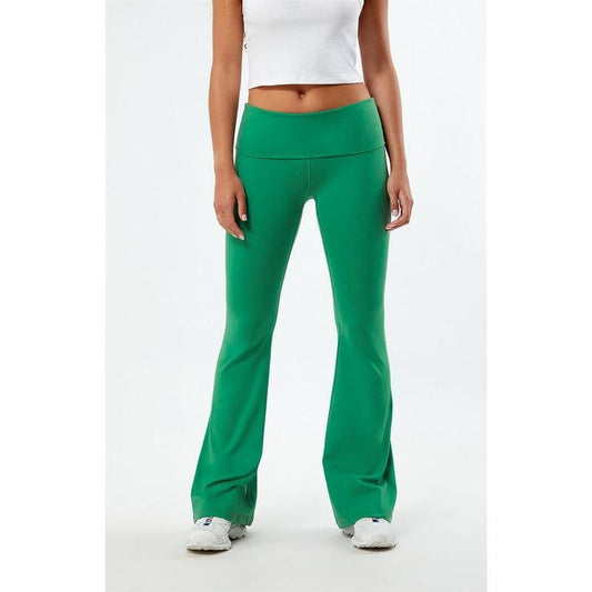 PAC 1980 Women's PAC WHISPER Green Active Fold-Over Waistband Flare Yoga Pants