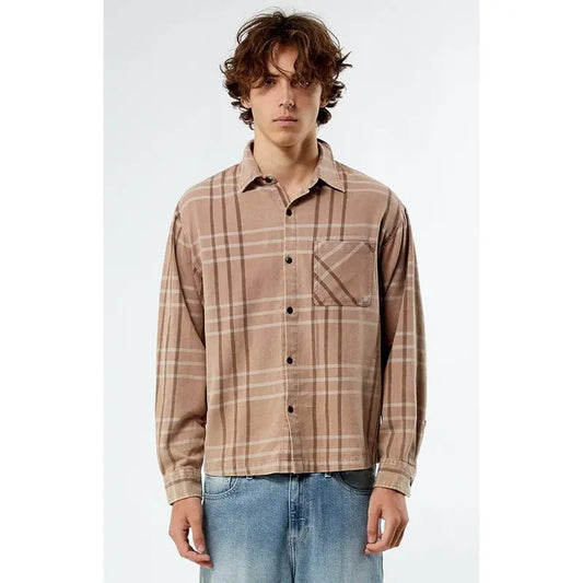 PacSun Men's Brown Washed Cropped Flannel Shirt