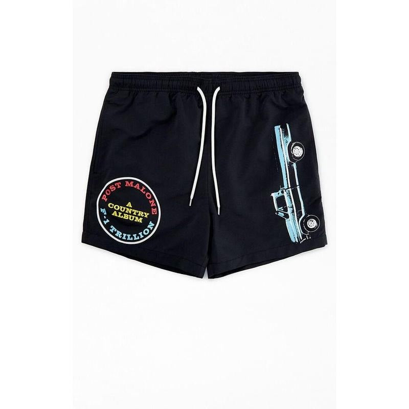 PacSun Men's Post Malone Black 4.5" Swim Trunks