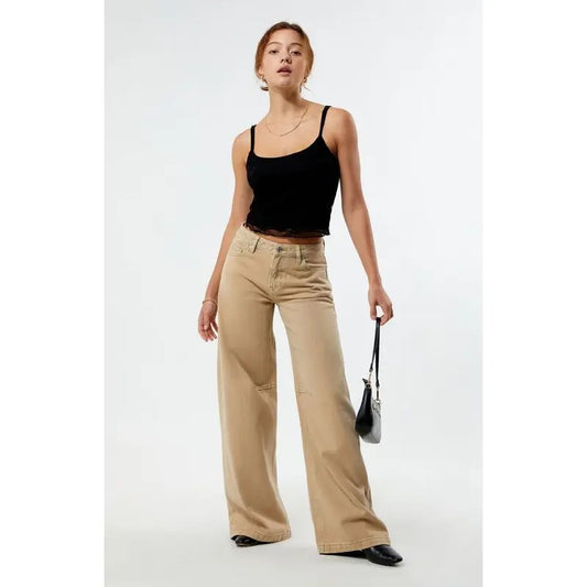 PacSun Women's Beige Knee Dart Baggy Barrel Jeans