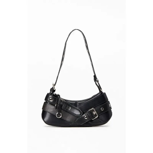 PacSun Women's Black Faux Leather Cross Buckle Shoulder Bag