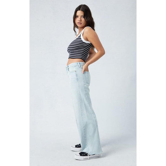 PacSun Women's Casey Light Indigo Raw Cut Low Rise Baggy Jeans