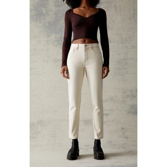 PacSun Women's Cream Stretch Mom Jeans
