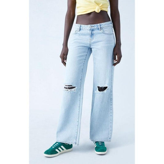 PacSun Women's Eco Indigo Ripped Low Rise Wide Leg Jeans