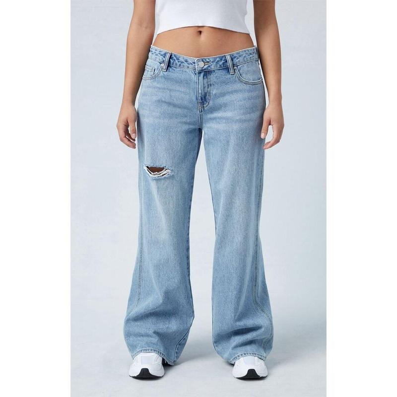 PacSun Women's Eco Light Indigo Glitter Low Rise Baggy Jeans