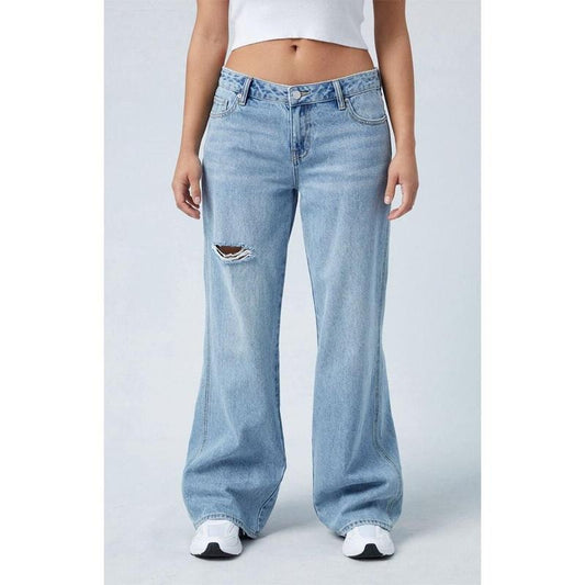 PacSun Women's Eco Light Indigo Glitter Low Rise Baggy Jeans