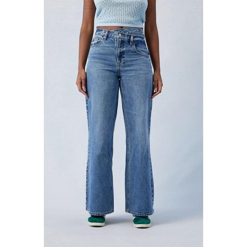 PacSun Women's Eco Medium Indigo Asymmetrical Wide Leg Jeans
