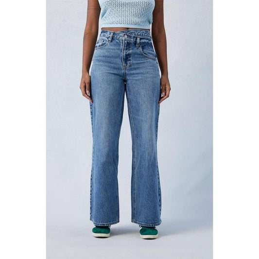 PacSun Women's Eco Medium Indigo Asymmetrical Wide Leg Jeans