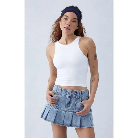 PacSun Women's Eco Medium Indigo Pleated Low Rise Denim Mini Skirt - Multicolor