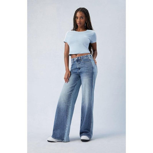 PacSun Women's Eco Two-Tone Mid Rise Baggy Jeans